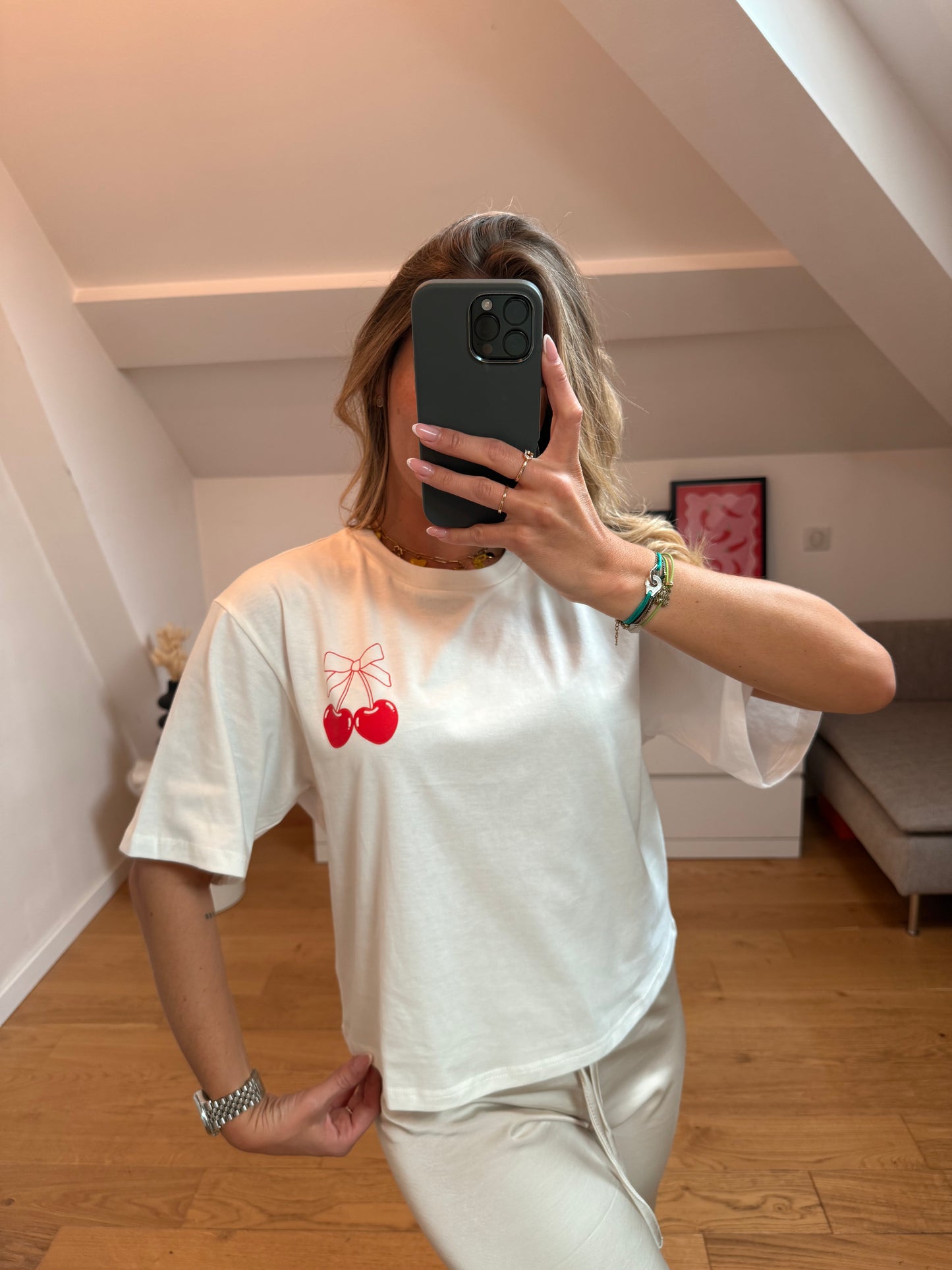 T-shirt Cherry - blanc