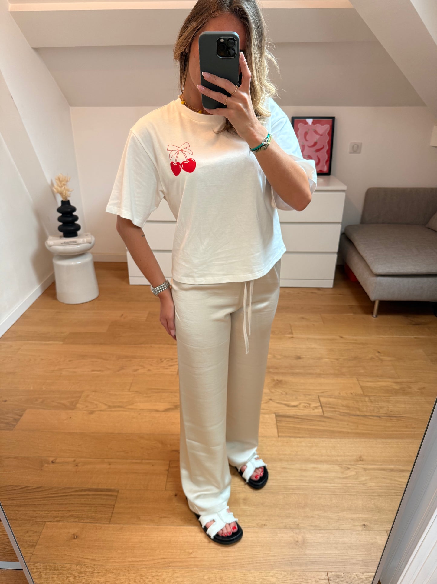 T-shirt Cherry - blanc