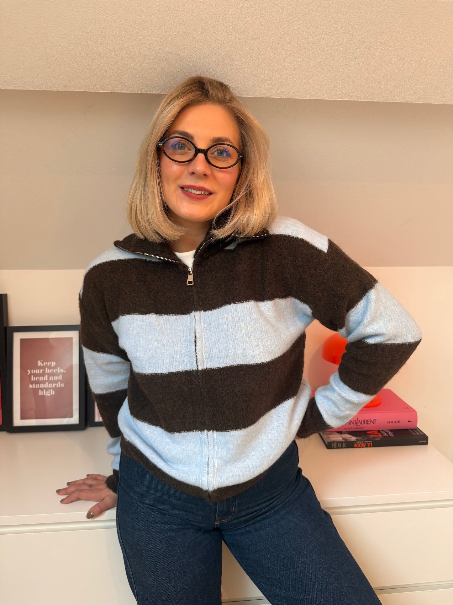 Gilet Manon - bleu et brun