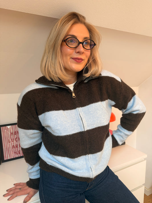 Gilet Manon - bleu et brun