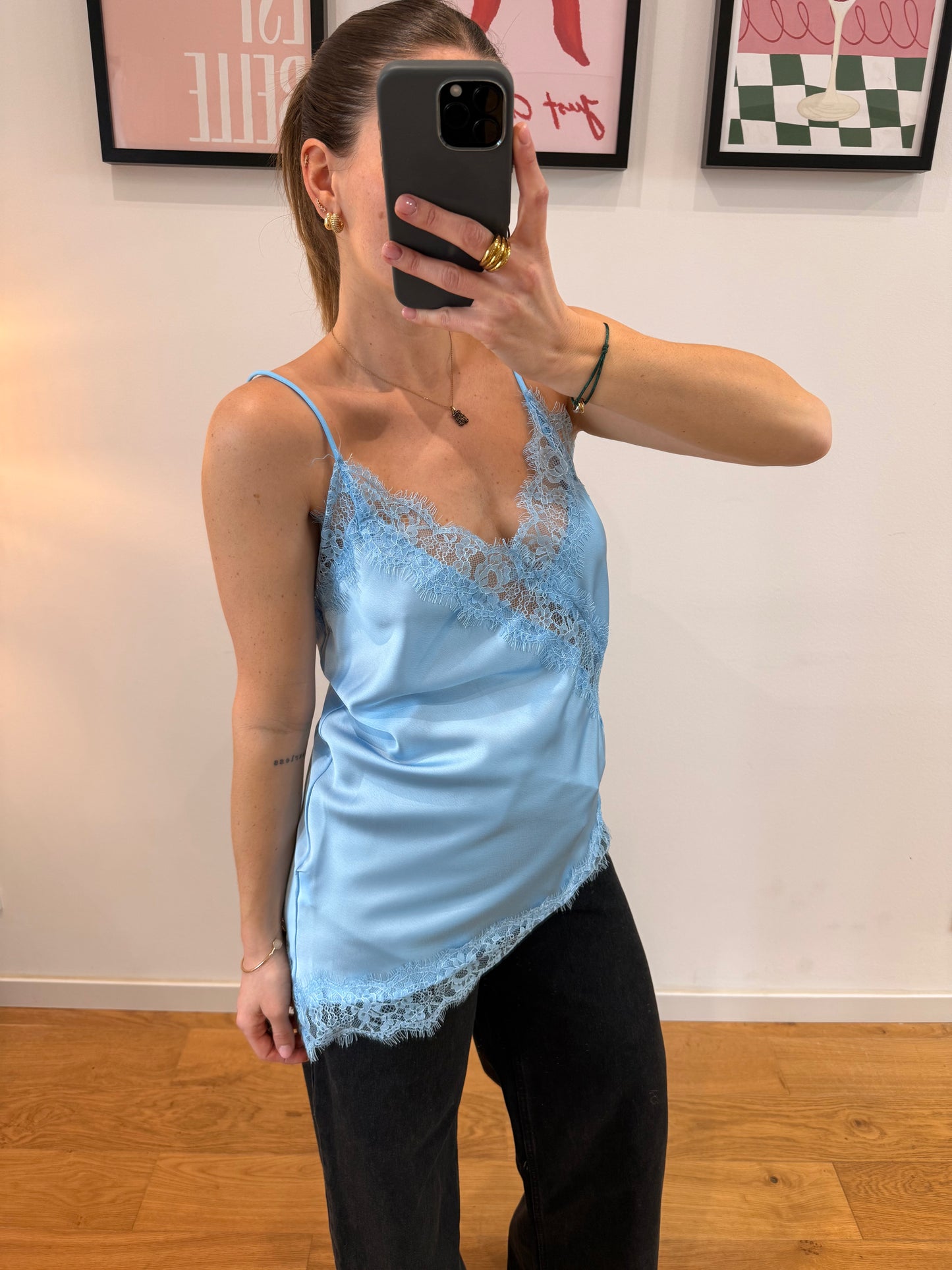Top dentelle - bleu