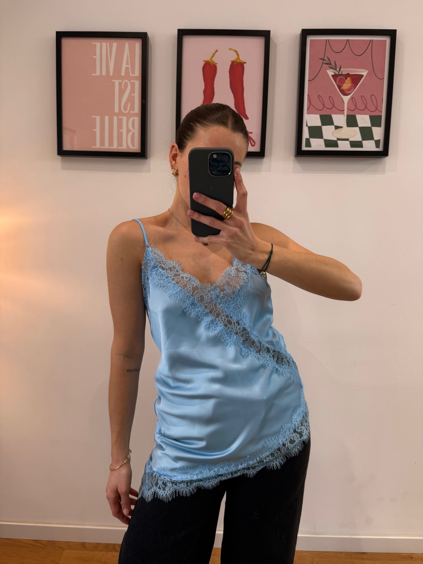 Top dentelle - bleu