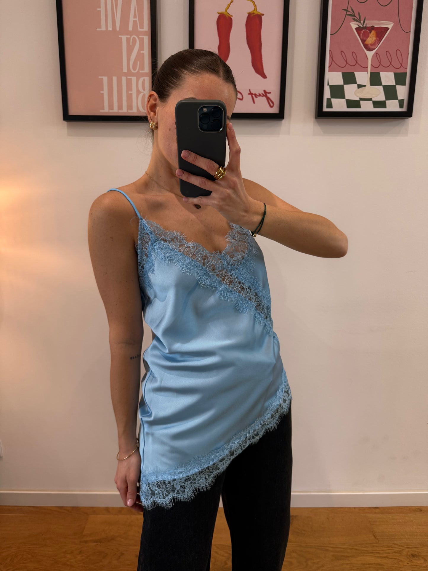 Top dentelle - bleu