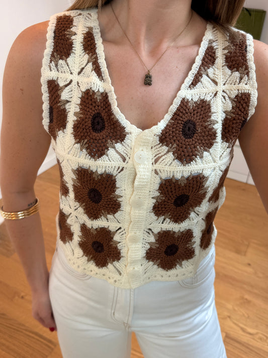Top Iris - blanc et marron