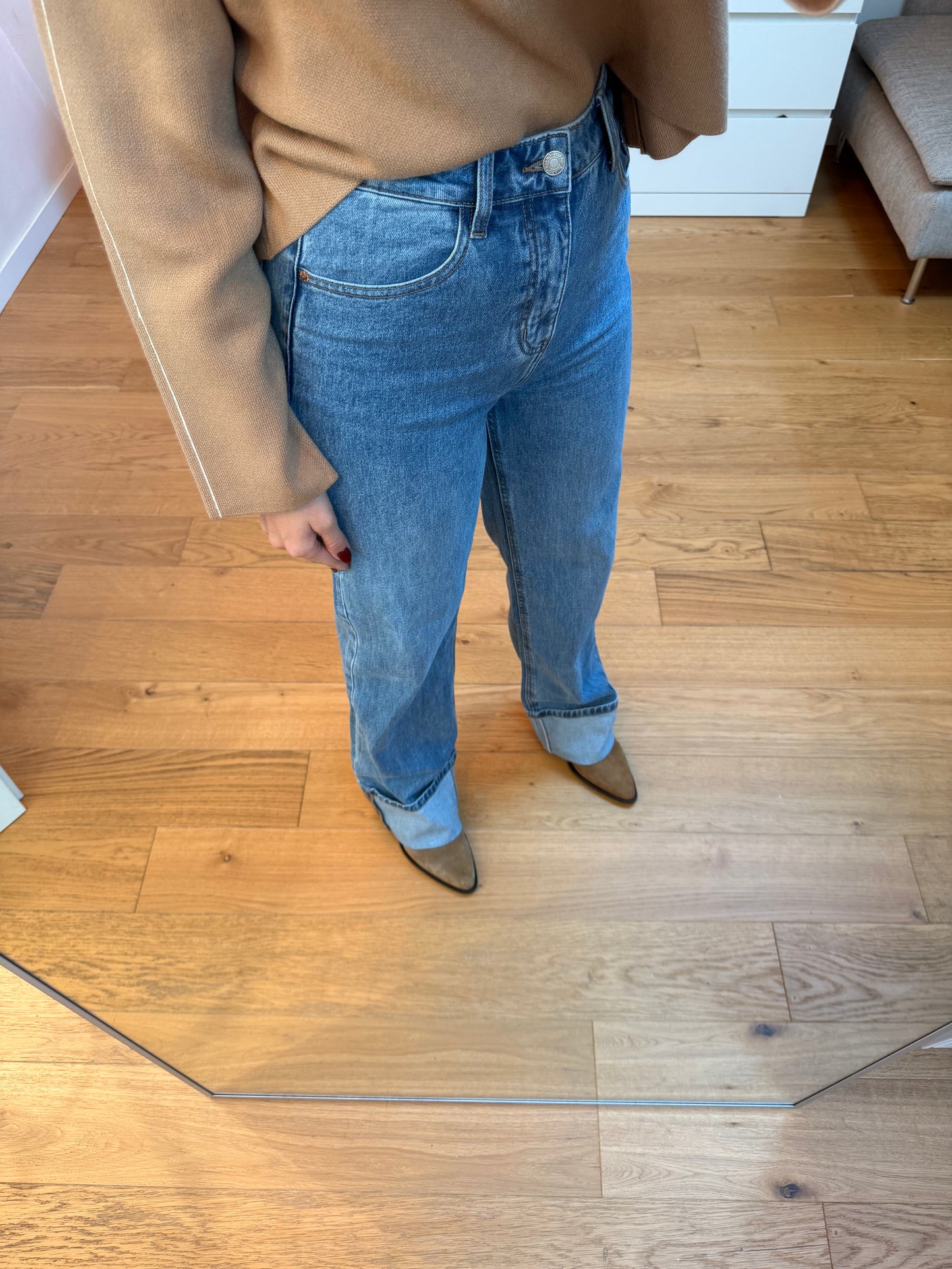 Jeans droit avec ourlet - bleu