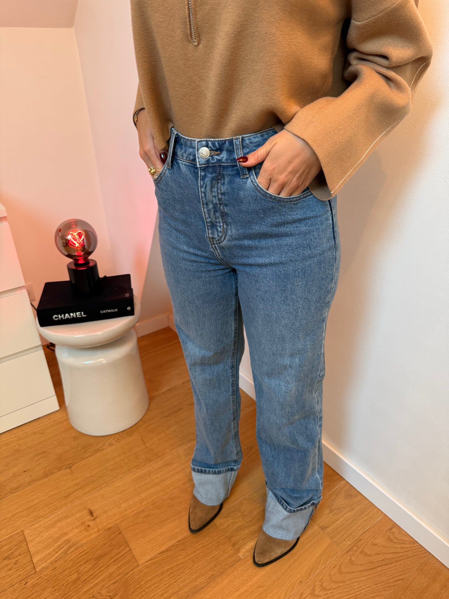 Jeans droit avec ourlet - bleu