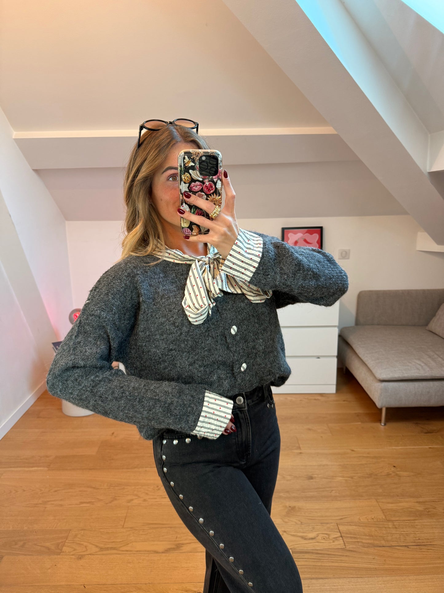 Cardigan avec chemise Laury - gris