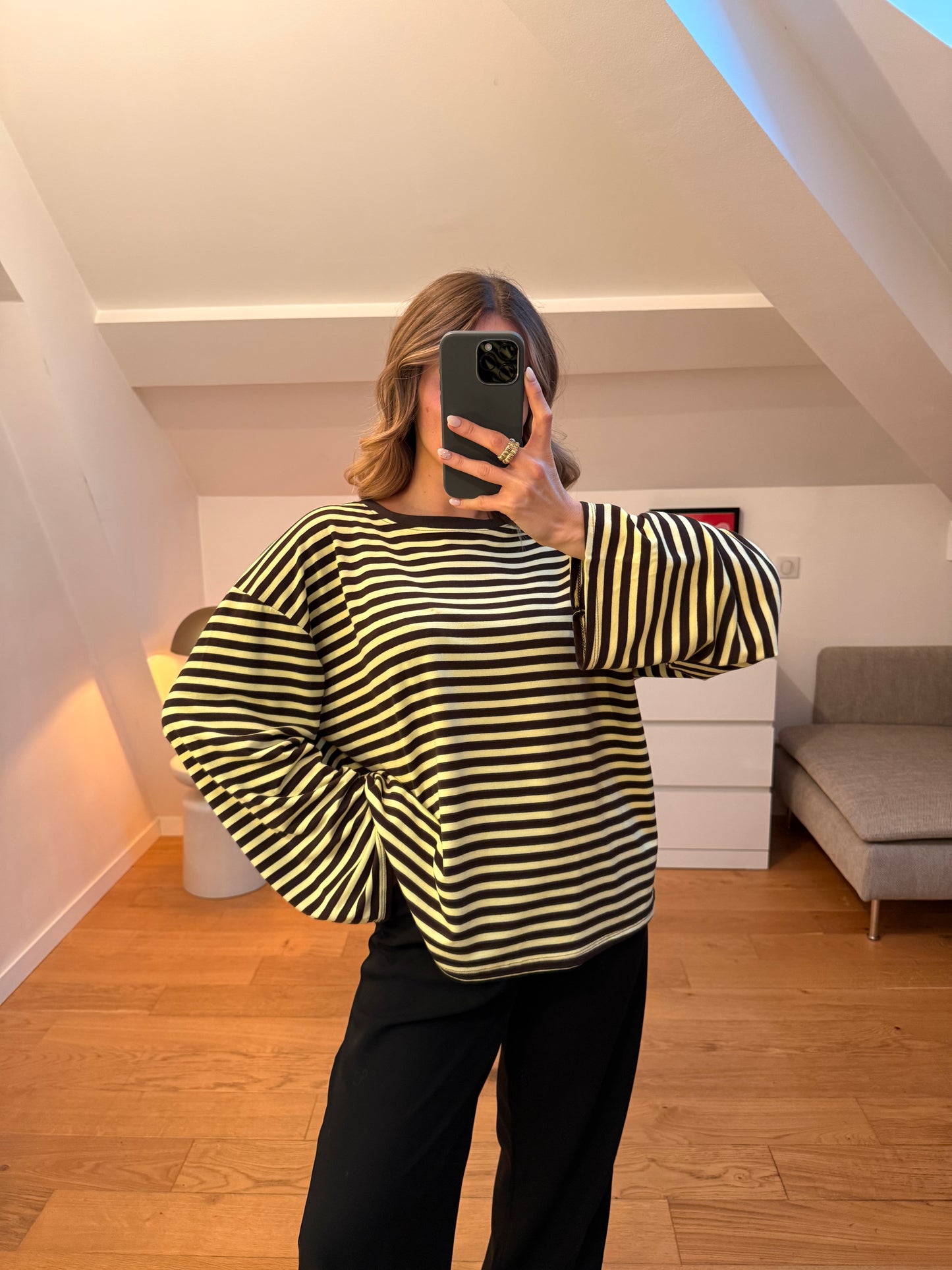 Top manches longues Elma - brun et jaune