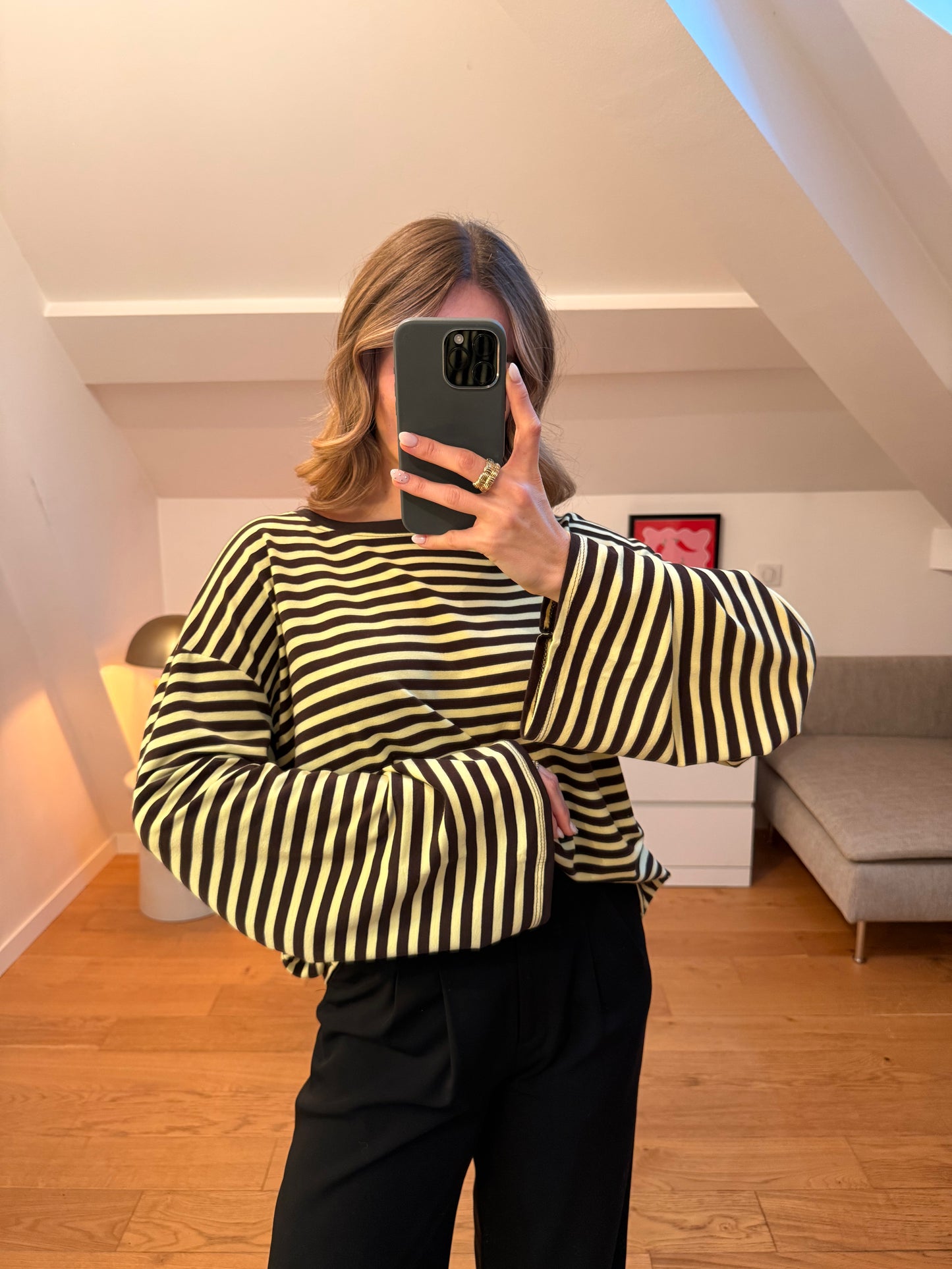 Top manches longues Elma - brun et jaune